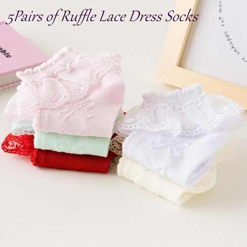 WBZOTSS 5 Pairs Girls Mesh Ruffle Lace Trim Cotton Socks Frilly Ankle Socks Princess Style Dress Socks for Toddler Girls in Saudi Arabia