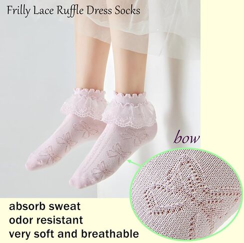 WBZOTSS 5 Pairs Girls Mesh Ruffle Lace Trim Cotton Socks Frilly Ankle Socks Princess Style Dress Socks for Toddler Girls in Saudi Arabia