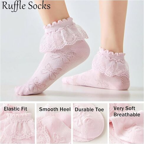WBZOTSS 5 Pairs Girls Mesh Ruffle Lace Trim Cotton Socks Frilly Ankle Socks Princess Style Dress Socks for Toddler Girls in Saudi Arabia