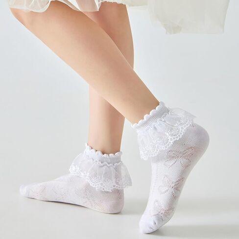 WBZOTSS 5 Pairs Girls Mesh Ruffle Lace Trim Cotton Socks Frilly Ankle Socks Princess Style Dress Socks for Toddler Girls in Saudi Arabia