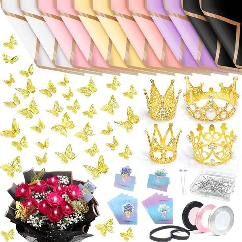 JILASIR 40 Sheets Floral Wrapping Paper, Waterproof Flower Bouquet Wrapping Paper Kits, Flower Paper Wrap for Wedding Mother's Day Graduation Birthday Gifts, Florist Supplies Packaging Paper, 6 Colors in Saudi Arabia