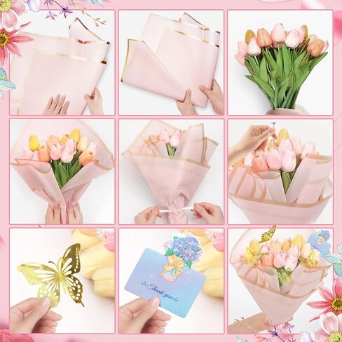 JILASIR 40 Sheets Floral Wrapping Paper, Waterproof Flower Bouquet Wrapping Paper Kits, Flower Paper Wrap for Wedding Mother's Day Graduation Birthday Gifts, Florist Supplies Packaging Paper, 6 Colors in Saudi Arabia