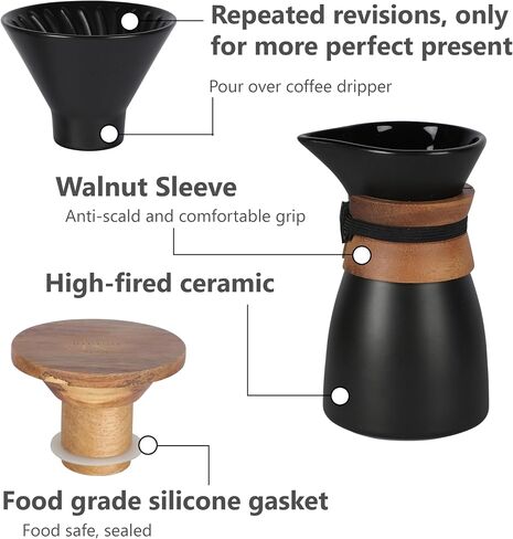 kajso Pour Over Ceramic Coffee Dripper - Handmade Porcelain Slow Filter Cone for Travel, Camping, Office, Home, Coffee Maker Brew in Saudi Arabia
