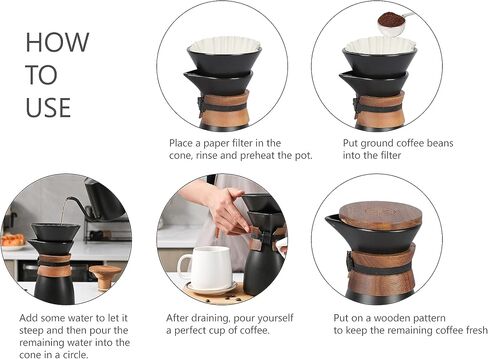 kajso Pour Over Ceramic Coffee Dripper - Handmade Porcelain Slow Filter Cone for Travel, Camping, Office, Home, Coffee Maker Brew in Saudi Arabia