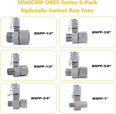 SINOCMP BSPP 6 Pack Hydraulic Swivel Run Tees Hydrulic Tee Connector BSPP Tester Tee Coupling Set for Excavator Construction Machinery Hydraulic System in Saudi Arabia