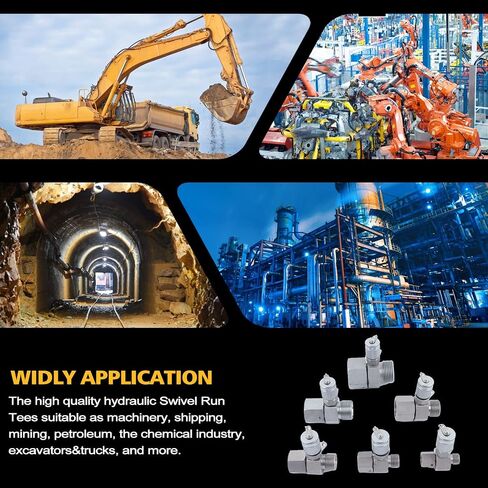 SINOCMP BSPP 6 Pack Hydraulic Swivel Run Tees Hydrulic Tee Connector BSPP Tester Tee Coupling Set for Excavator Construction Machinery Hydraulic System in Saudi Arabia