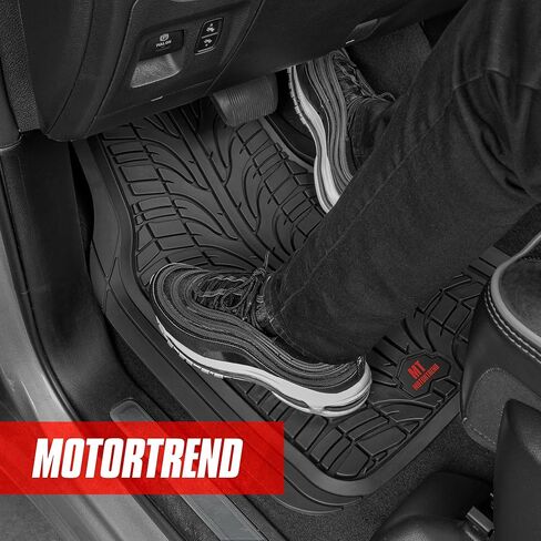 سجادات أرضية السيارة المطاطية من Motor Trend Grand Prix لسيارات الدفع الرباعي والشاحنات والشاحنات - بطانات المقعد الخلفي للحماية ضد الماء في جميع الأحوال الجوية، مزخرفة لتناسب معظم المركبات - أسود in Kuwait