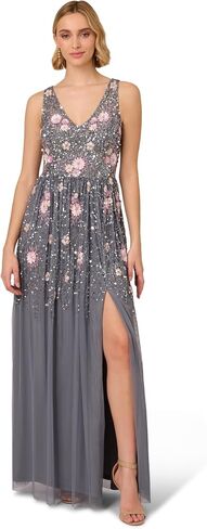 Adrianna Papell Women's Beaded Mesh Long Dress in Saudi Arabia