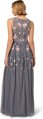 Adrianna Papell Women's Beaded Mesh Long Dress in Saudi Arabia