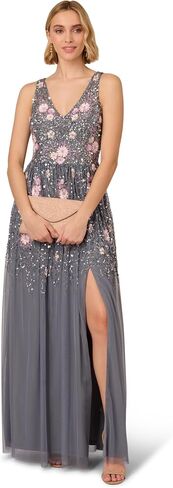 Adrianna Papell Women's Beaded Mesh Long Dress in Saudi Arabia
