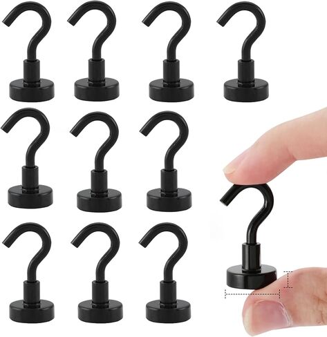 هوم ماستر هاردوير خطافات مغناطيسية شديدة التحمل، خطافات مغناطيسية نيوديميوم قوية 20 رطل، خطاف مغناطيسي أسود، مغناطيس معدني مع خطافات لمقصورة الرحلات البحرية والثلاجة والشواية والمفتاح وما إلى ذلك، 10 عبوات in Kuwait
