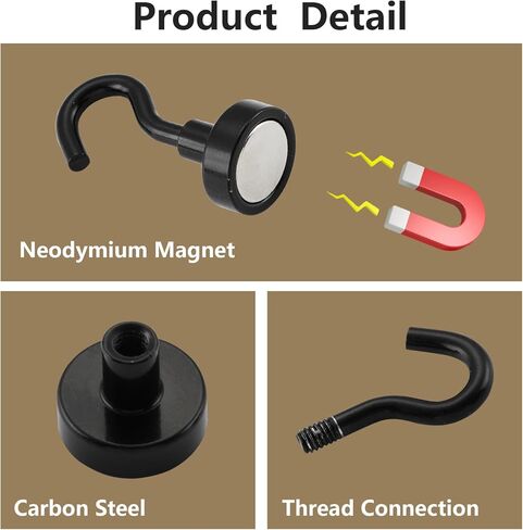 هوم ماستر هاردوير خطافات مغناطيسية شديدة التحمل، خطافات مغناطيسية نيوديميوم قوية 20 رطل، خطاف مغناطيسي أسود، مغناطيس معدني مع خطافات لمقصورة الرحلات البحرية والثلاجة والشواية والمفتاح وما إلى ذلك، 10 عبوات in Kuwait