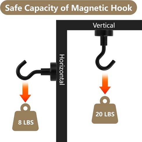 هوم ماستر هاردوير خطافات مغناطيسية شديدة التحمل، خطافات مغناطيسية نيوديميوم قوية 20 رطل، خطاف مغناطيسي أسود، مغناطيس معدني مع خطافات لمقصورة الرحلات البحرية والثلاجة والشواية والمفتاح وما إلى ذلك، 10 عبوات in Kuwait