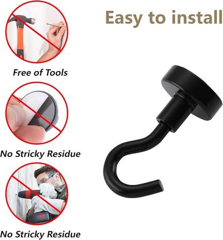 هوم ماستر هاردوير خطافات مغناطيسية شديدة التحمل، خطافات مغناطيسية نيوديميوم قوية 20 رطل، خطاف مغناطيسي أسود، مغناطيس معدني مع خطافات لمقصورة الرحلات البحرية والثلاجة والشواية والمفتاح وما إلى ذلك، 10 عبوات in Kuwait