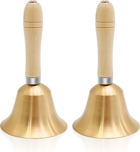 2 Pieces Hand Bell Solid Brass Hand Call School Bell with Wooden Handle Loud Ringing Bell Hand Held Service Bell for School Church Hotel Christmas and Wedding Service in Saudi Arabia