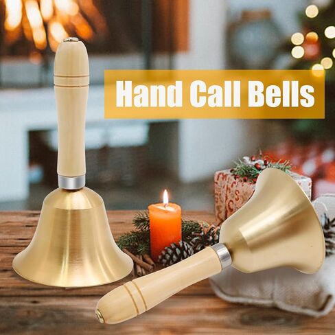 2 Pieces Hand Bell Solid Brass Hand Call School Bell with Wooden Handle Loud Ringing Bell Hand Held Service Bell for School Church Hotel Christmas and Wedding Service in Saudi Arabia