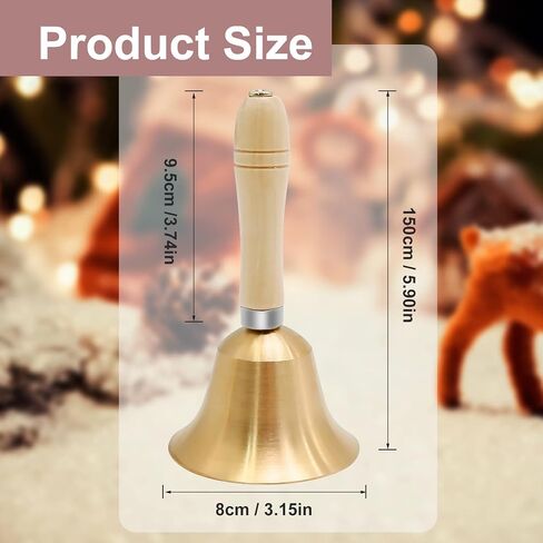 2 Pieces Hand Bell Solid Brass Hand Call School Bell with Wooden Handle Loud Ringing Bell Hand Held Service Bell for School Church Hotel Christmas and Wedding Service in Saudi Arabia