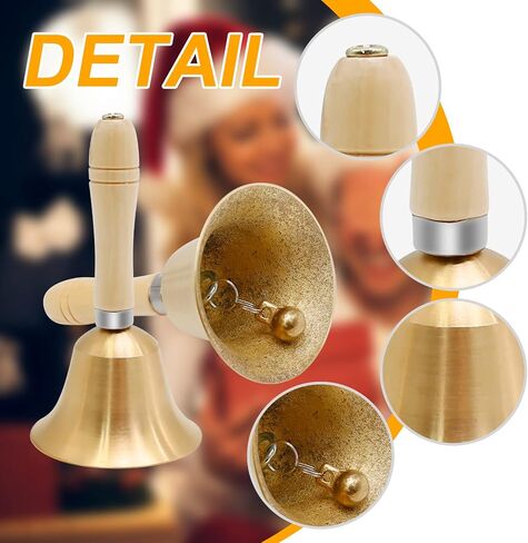 2 Pieces Hand Bell Solid Brass Hand Call School Bell with Wooden Handle Loud Ringing Bell Hand Held Service Bell for School Church Hotel Christmas and Wedding Service in Saudi Arabia