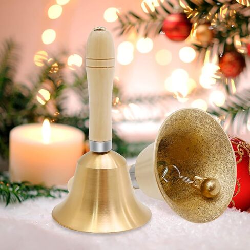 2 Pieces Hand Bell Solid Brass Hand Call School Bell with Wooden Handle Loud Ringing Bell Hand Held Service Bell for School Church Hotel Christmas and Wedding Service in Saudi Arabia