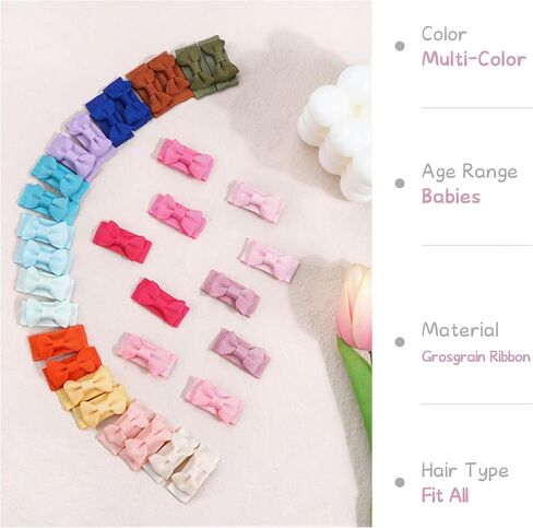 CÉLLOT 40pcs Mini 1.2" Grosgrain Ribbon Snap Clips - Tiny Fine Thin Hair Bows in Pairs for Baby Girls, Toddlers, and Infants | Mini 1.2" Grosgrain Ribbon Snap Clips,in Pairs,Fit for Fine Thin Hair in Saudi Arabia