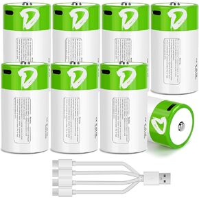 4 بطاريات ليثيوم D قابلة لإعادة الشحن، 7500 مللي واط في الساعة، بطاريات ليثيوم أيون D عالية السعة 7500 مللي أمبير في الساعة 1.5 فولت مع كابل شحن USB-C 4 في 1، بطاريات خلية D طويلة الأمد (4 قطع) in Kuwait