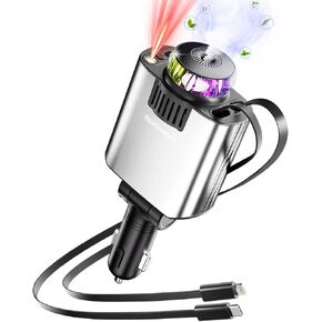 شاحن سيارة قابل للسحب مع موزع معطر الهواء وأضواء النجوم، محول ولاعة سجائر متعدد المنافذ لشاحن هاتف iPhone للسيارة USB-C/Type-C شحن سريع مع كابلين قابلين للسحب، علاج عطري للسيارة in Kuwait