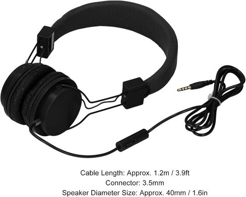 Denash Wired Headset, Foldable Adjustable Headband Inline Control Stereo Headphones,Wired Gaming Headset with Mic for Music Calls Games (Black), Denashfi8a0mw2gq-11 in Saudi Arabia