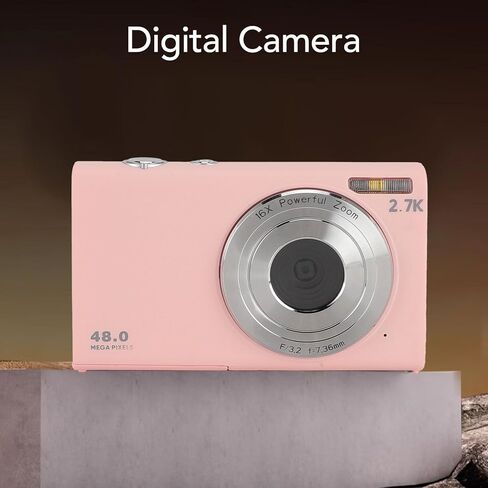 كاميرا رقمية، 2.7K 48MP 16X نقطة تكبير رقمية وكاميرات رقمية، كاميرا تسجيل فيديو كلاسيكية للتركيز التلقائي مع شاشة 2.8 بوصة، محمولة للمراهقين والبالغين (أحمر فاتح) in Kuwait