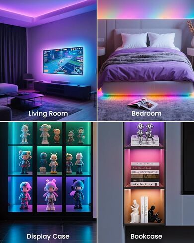 مصابيح LED RGB+IC بطول 16.4 قدم للتلفزيون مقاس 50-75 بوصة، شريط إضاءة خلفي خلف التلفزيون مع مزامنة الموسيقى، تطبيق بلوتوث والتحكم الصوتي، 44 وضعًا للمشهد، لإضاءة المزاج المحيط، لعبة الشاشة، غرفة النوم، غرفة المعيشة in Kuwait