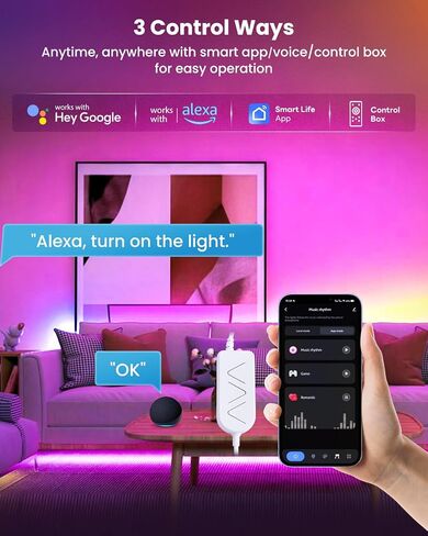 مصابيح LED RGB+IC بطول 16.4 قدم للتلفزيون مقاس 50-75 بوصة، شريط إضاءة خلفي خلف التلفزيون مع مزامنة الموسيقى، تطبيق بلوتوث والتحكم الصوتي، 44 وضعًا للمشهد، لإضاءة المزاج المحيط، لعبة الشاشة، غرفة النوم، غرفة المعيشة in Kuwait