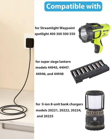 استبدال لشاحن Streamlight، محول تيار متردد 12 فولت متوافق مع Streamlight Waypoint 400 300 500 550 مصباح كشاف قابل لإعادة الشحن، فوانيس Super Siege، وسلك شاحن إمداد الطاقة لبنك Li-ion 8 وحدات in Kuwait