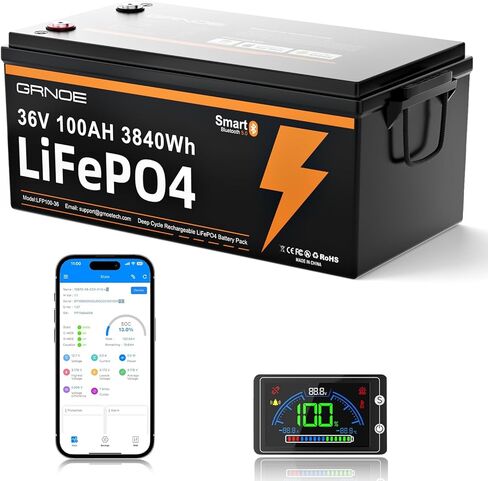 بطارية ليثيوم 48V100AH ​​LiFePO4، بطارية ليثيوم 48 فولت مدمجة 100 أمبير BMS، 4000+ دورة عميقة، شاشة LCD وتطبيق للهاتف المحمول، مثالية للمركبات الترفيهية ومحركات التصيد والبحرية والنظام الشمسي والمعيشة خارج الشبكة in Kuwait