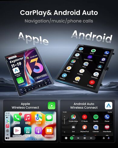 راديو السيارة لسيارة Ford Explorer 2011–2019 - وحدة رأس Android مقاس 12.1 بوصة (8 + 128 جيجا) مع CarPlay اللاسلكي وAndroid Auto، 5G WiFi، نظام تحديد المواقع العالمي (GPS)، DSP، RDS، Bluetooth، صوت Hi-Fi، دعم الكاميرا الاحتياطية in Saudi Arabia