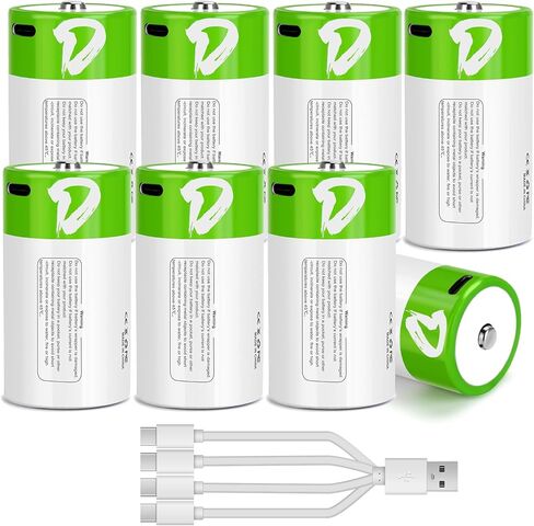 4 بطاريات ليثيوم D قابلة لإعادة الشحن، 7500 مللي واط في الساعة، بطاريات ليثيوم أيون D عالية السعة 7500 مللي أمبير في الساعة 1.5 فولت مع كابل شحن USB-C 4 في 1، بطاريات خلية D طويلة الأمد (4 قطع) in Kuwait