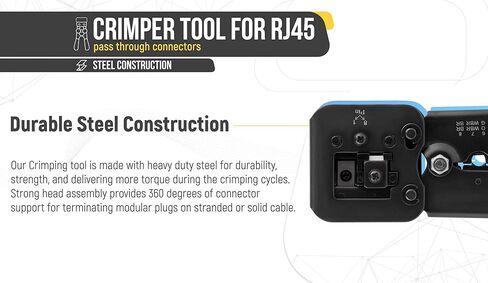 Everest Media Solutions RJ45 Crimp Tool Kit, With 50 Cat5e Pass Through Connectors and 50 Strain Relief Boots + Extra blades - EZ Cut, Strip, Crimp Ethernet Cables - Professional Network Crimping tool in Saudi Arabia