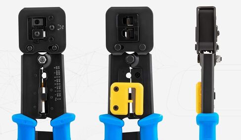 Everest Media Solutions RJ45 Crimp Tool Kit, With 50 Cat5e Pass Through Connectors and 50 Strain Relief Boots + Extra blades - EZ Cut, Strip, Crimp Ethernet Cables - Professional Network Crimping tool in Saudi Arabia