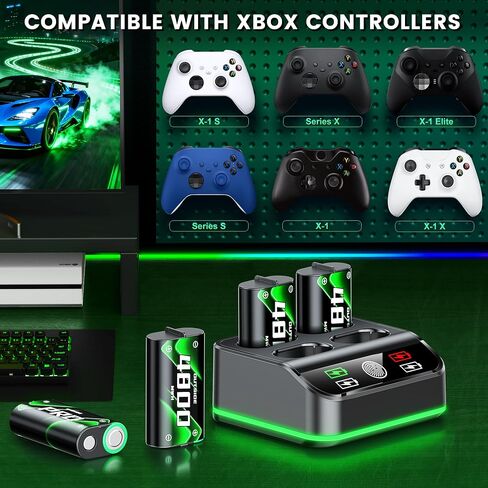 for Xbox Battery Pack Rechargeable Compatible with Xbox Series X/S and Xbox One Controllers,4x4800mWh Battery Charger Station with Extended USB C Cable & LED Light in Saudi Arabia