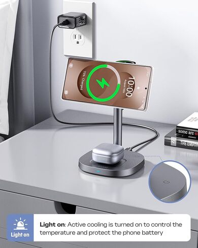 شاحن لاسلكي مغناطيسي لهاتف Samsung، Qi2 معتمد سريع 15 وات 3 في 1 محطة شحن TEC تبريد متوافقة مع شاحن Magsafe لهاتف Galaxy S25 Ultra/S24/Z Fold 7/Flip7/Samsung Watch Ultra 8/Buds in Kuwait