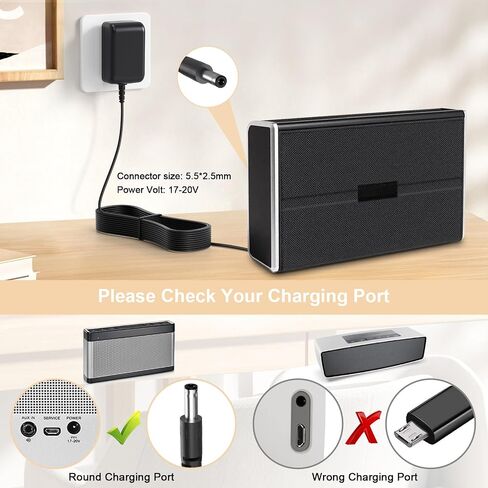 شاحن مكبر صوت 17-20 فولت لجهاز Bose Soundlink I II III 1 2 3 مكبر صوت محمول لاسلكي 369946-1300 306386-101 414255 404600 محول تيار متردد/تيار مستمر مزود بسلك طاقة مع قائمة UL in Saudi Arabia