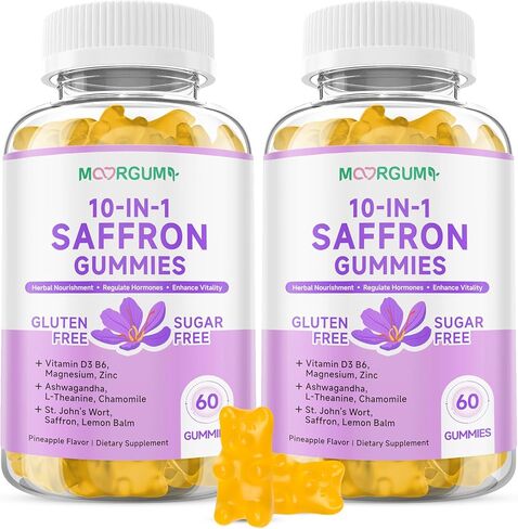 غزارة الزعفران للأطفال البالغين ، 10 في 1 تنظيم ملحق الكورتيزول مع الزعفران 88.5mg ، فيتامين D3 ، B6 ، المغنيسيوم ، الزنك ، آشواغاندا ، L-theanine ، نبتة سانت جون ، من أجل العواطف ، النوم ، 60 عددًا in Kuwait