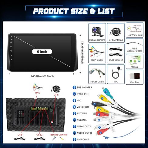 راديو ستيريو للسيارة Android لسيارة Dodge Grand Caravan 2011-2020، Chrysler Town and Country 2011-2016، Grand Voyager 2011-2015 Wireless CarPlay Android Auto، شاشة لمس 9 بوصة/GPS/بلوتوث/FM/WiFi/كاميرا احتياطية in Kuwait