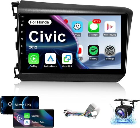 Leadfan ترقية راديو تشغيل السيارة لهوندا سيفيك 2012، 9 بوصة IPS شاشة تعمل باللمس سيارة ستيريو مع Carplay اللاسلكي Android Auto Bluetooth GPS Radio مع كاميرا احتياطية FM Mirror Link SWC، 2 + 32 جيجابايت in Kuwait