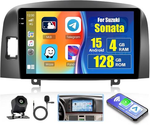 [4+128G] لسيارة Hyundai Sonata NF 2004-2008 Android 15 ستيريو للسيارة، راديو Hikity 9 بوصات تعمل باللمس داخل الخلية مع Carplay اللاسلكي Android Auto 5G WiFi Bluetooth 5.0 Mirror Link GPS SWC FM/RDS/EQ كاميرا احتياطية in Kuwait