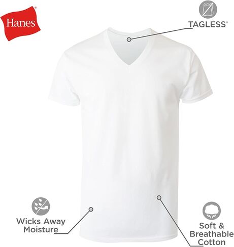 Hanes mens Tagless Cotton V-neck â€“ Multiple Packs and Colors Undershirt, White - 6 Pack, Medium US in Kuwait