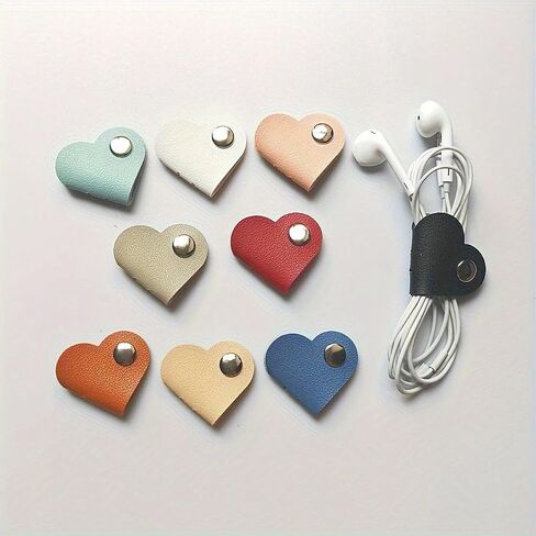10pcs Data Cable Organizer, Leather Heart Shape, Headphone Storage, Winder, Anti-Lost, Multi-Color Cable Organizer in Saudi Arabia