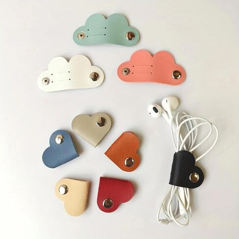 10pcs Data Cable Organizer, Leather Heart Shape, Headphone Storage, Winder, Anti-Lost, Multi-Color Cable Organizer in Saudi Arabia