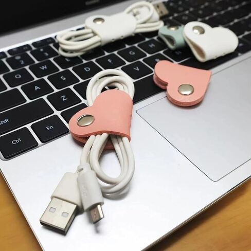 10pcs Data Cable Organizer, Leather Heart Shape, Headphone Storage, Winder, Anti-Lost, Multi-Color Cable Organizer in Saudi Arabia