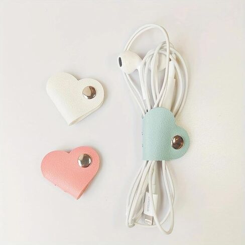 10pcs Data Cable Organizer, Leather Heart Shape, Headphone Storage, Winder, Anti-Lost, Multi-Color Cable Organizer in Saudi Arabia