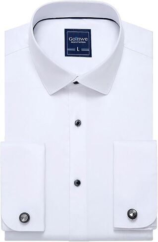 Gollnwe Men's Slim Fit French Cuff Stretch Bamboo Solid Dress Shirt in Kuwait