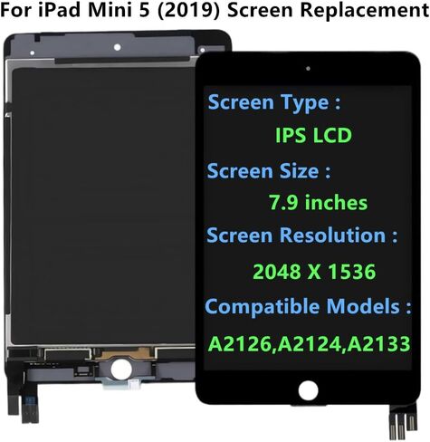 for iPad mini 5 LCD Screen Replacement 2019 A2126 A2124 A2133 7.9" 5th Gen Display Touch Digitizer Assembly (Black+Tools) in Kuwait